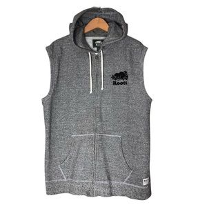 Roots Hoodie Full Zip Sleeveless Hooded Sweatshirt Heathered Grey Unisex Large